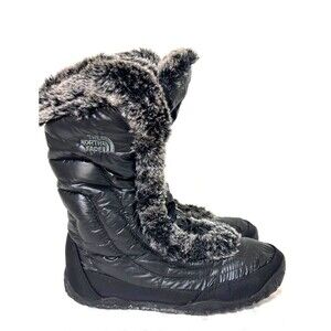 The North Face Women’s Size 8 Nuptse Goose Down Fur Puffer Boots Black